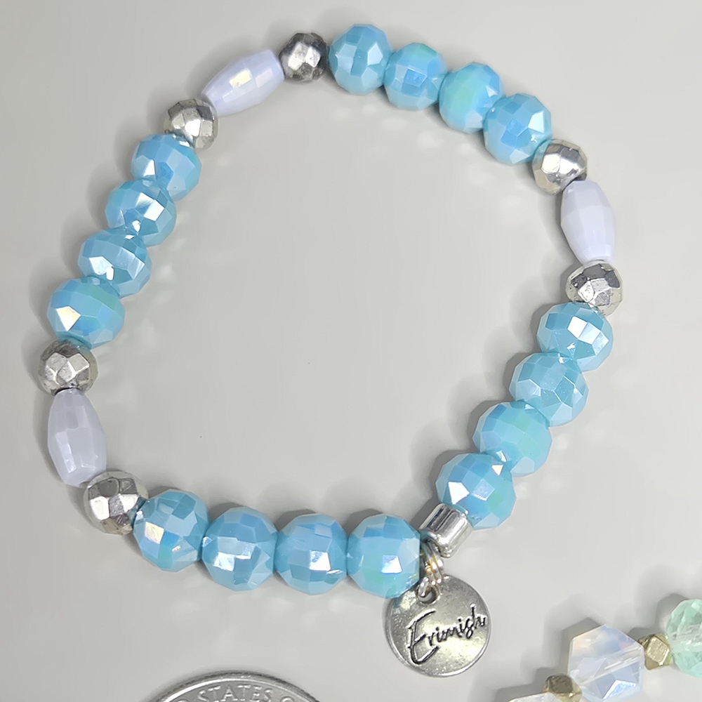 Erimish Turquoise Blue Frosted White Faceted Glass Beaded Bracelets - Picture 3 of 4
